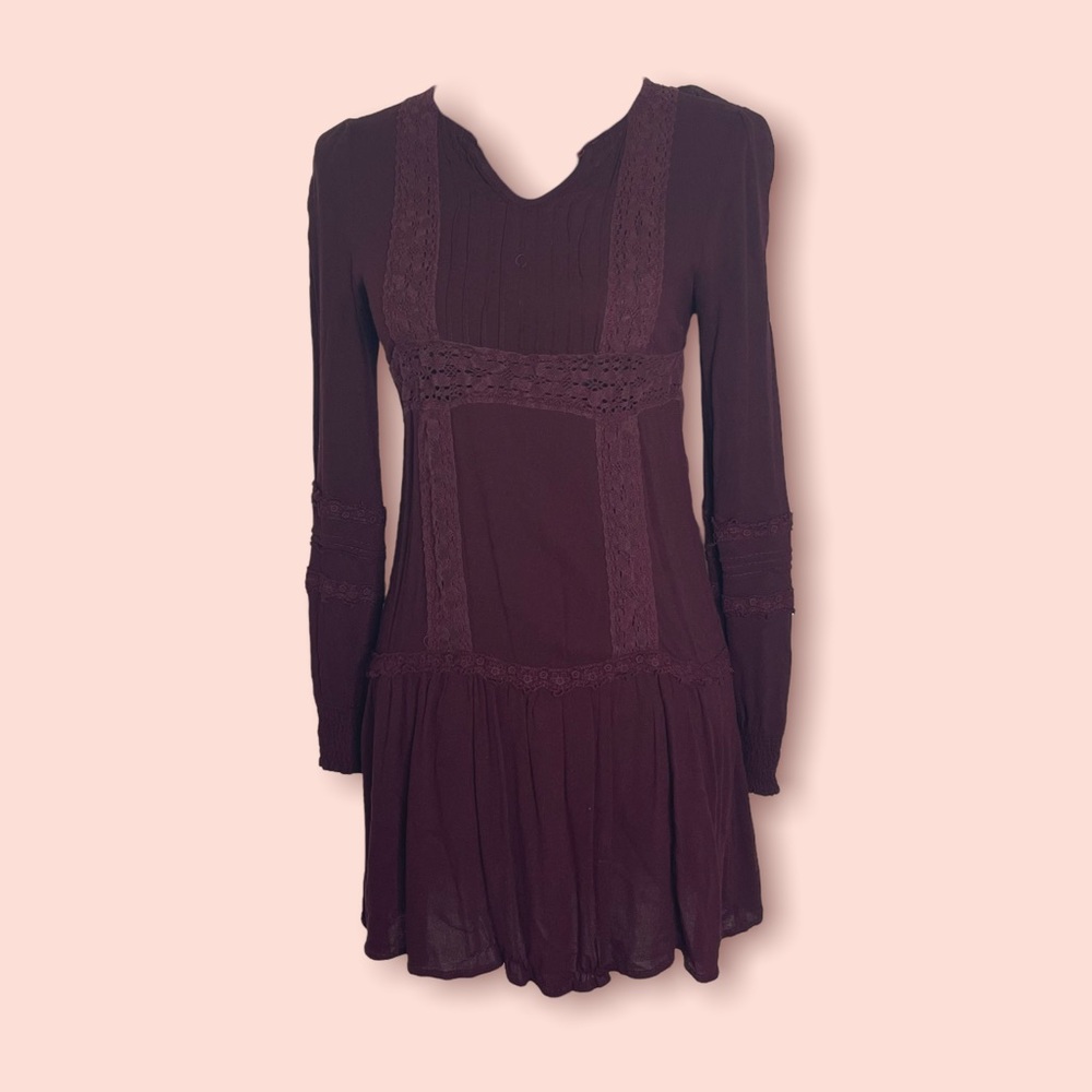 Skylar & Jade Burgundy Boho Peasant Prairie Dress
